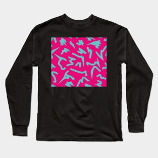 Dopamine Hot Pink and Teal Blue Bright Retro 80's Eighties Abstract Scribble Long Sleeve T-Shirt